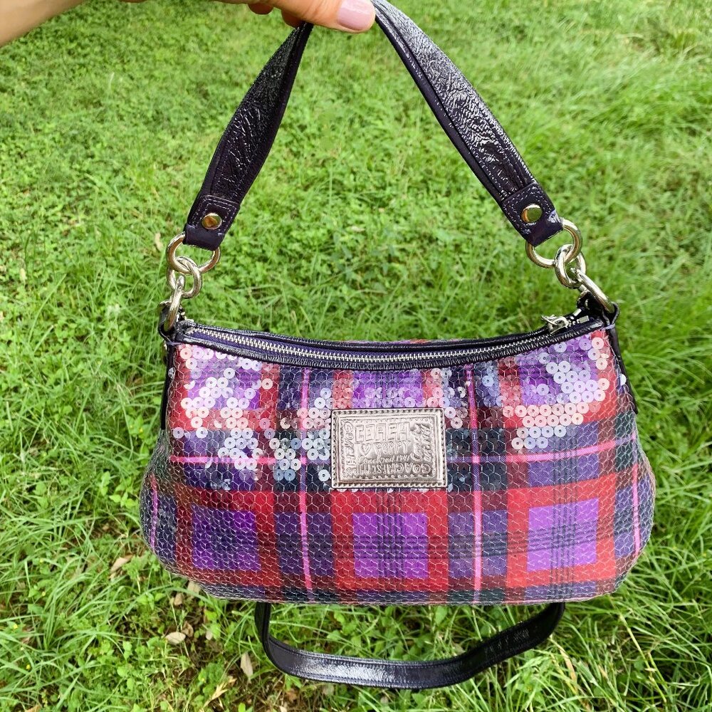 COACH POPPY SEQUIN TARTAN GROOVY BAG  MULTI COLOR